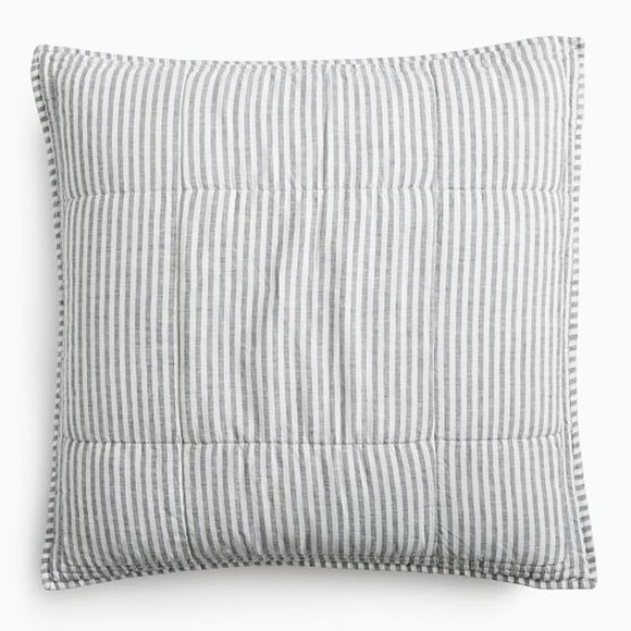 WEST ELM European Linen Classic Stripe Set of 2 Euro Shams, Slate Stripe - Picture 1 of 1